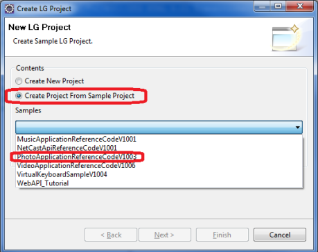 new LG project from sample projects with list